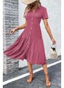 Madmext Burgundy Shirt Collar Long Dress