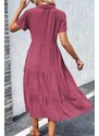 Madmext Burgundy Shirt Collar Long Dress