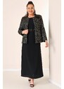 By Saygı Beaded Waist Sleeveless Long Crepe Dress Front Beaded Patterned Jacquard Jacket Lined Plus Size 2 Ta