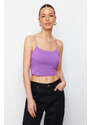 Trendyol Anthracite-Purple 2-Pack Cotton Spaghetti Strappy Crop Stretchy Knitted Undershirt