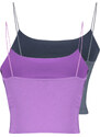 Trendyol Anthracite-Purple 2-Pack Cotton Spaghetti Strappy Crop Stretchy Knitted Undershirt