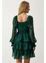 Happiness İstanbul Women's Emerald Green Flounce Chiffon Dress