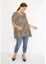 Şans Women's Leo Plus Size Leopard Patterned Front Slit Blouse