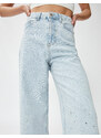 Koton Wide Leg Jeans with Stone Embroidery - Bianca Crop Jeans