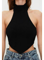 Trendyol Black High Neck Crop Open Shoulder Knitted Blouse