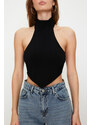 Trendyol Black High Neck Crop Open Shoulder Knitted Blouse