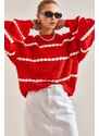 Bianco Lucci Women's Striped Balloon Sleeve Honeycomb Knitted Sweater