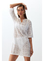 Trendyol Bridal White Mini Knitted Tie-Up Knitwear Look Beach Dress