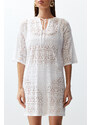 Trendyol Bridal White Mini Knitted Tie-Up Knitwear Look Beach Dress