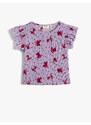 Koton Floral T-Shirt, Textured Round Neck with Ruffles