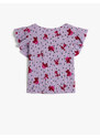 Koton Floral T-Shirt, Textured Round Neck with Ruffles