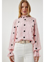 Happiness İstanbul Women's Candy Pink Marked Polka Dot Woven Blouse