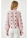 Happiness İstanbul Women's Candy Pink Marked Polka Dot Woven Blouse