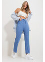 Trend Alaçatı Stili Women's Blue Elastic Waist Wide Trousers