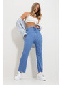 Trend Alaçatı Stili Women's Blue Elastic Waist Wide Trousers