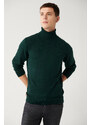 Avva Green Unisex Knitwear Sweater Full Turtleneck Non Pilling Regular Fit