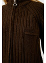 Happiness İstanbul Women's Brown Zippered Knitwear Cardigan