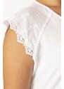 Şans Women's Plus Size White Raglan Sleeves Sleeves Embroidery And Lace Detail Cotton Fabric Blouse