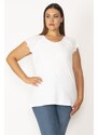 Şans Women's Plus Size White Raglan Sleeves Sleeves Embroidery And Lace Detail Cotton Fabric Blouse