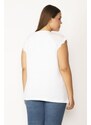 Şans Women's Plus Size White Raglan Sleeves Sleeves Embroidery And Lace Detail Cotton Fabric Blouse
