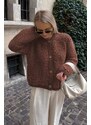 Madmext Brown Buttoned Boucle Knitwear Cardigan