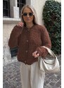 Madmext Brown Buttoned Boucle Knitwear Cardigan