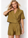 Trendyol Khaki Woven Short Sleeve Linen Look Blazer Jacket