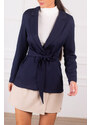 armonika Women's Navy Blue Slit Sleeve Tie Front Jacket