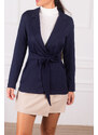 armonika Women's Navy Blue Slit Sleeve Tie Front Jacket