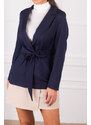 armonika Women's Navy Blue Slit Sleeve Tie Front Jacket