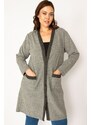 Şans Women's Plus Size Gray Marked Boucle Fabric Unlined Pocket Jacket