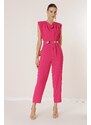 By Saygı Collar Collar Waist Belted Shoulders Padded Pocket Jumpsuit