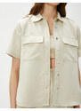 Koton Short Sleeve Shirt with Epaulettes Detailed Modal Blend.