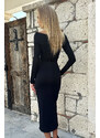 Trend Alaçatı Stili Women's Black With a Knot Detail at the Front, Decollete Lycra Midiboy Dress