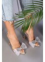 Shoeberry Women's Princess White Transparent Bow Stony Heel Shoes