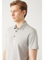 Avva Men's Gray 100% Cotton Knitted Regular Fit 3 Snaps Polo Neck T-shirt