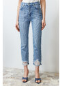 Trendyol Blue Ripped High Waist Straight Jeans