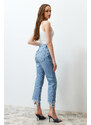 Trendyol Blue Ripped High Waist Straight Jeans