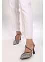 Shoeberry Women's Mungo Platinum Glittery Gemstone Heels.