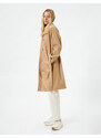 Koton Trench Coat Leather Look Midi Length Belt Detailed Pocket Buttoned