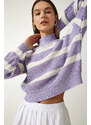 Happiness İstanbul Women's Lilac High Neck Striped Knitwear Sweater