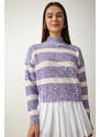 Happiness İstanbul Women's Lilac High Neck Striped Knitwear Sweater