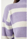 Happiness İstanbul Women's Lilac High Neck Striped Knitwear Sweater