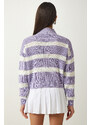 Happiness İstanbul Women's Lilac High Neck Striped Knitwear Sweater