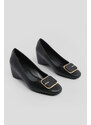 Marjin Women's Buckled Wedge Heel Shoes Arzef Black