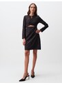 Jimmy Key Black Round Neck Long Sleeve Patterned Mini Dress