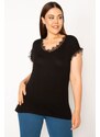 Şans Women's Plus Size Black Lace Detailed Blouse