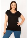 Şans Women's Plus Size Black Lace Detailed Blouse