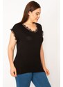 Şans Women's Plus Size Black Lace Detailed Blouse