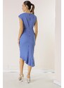 By Saygı Double Breasted Collar Front Flounce Lined Crepe Dress